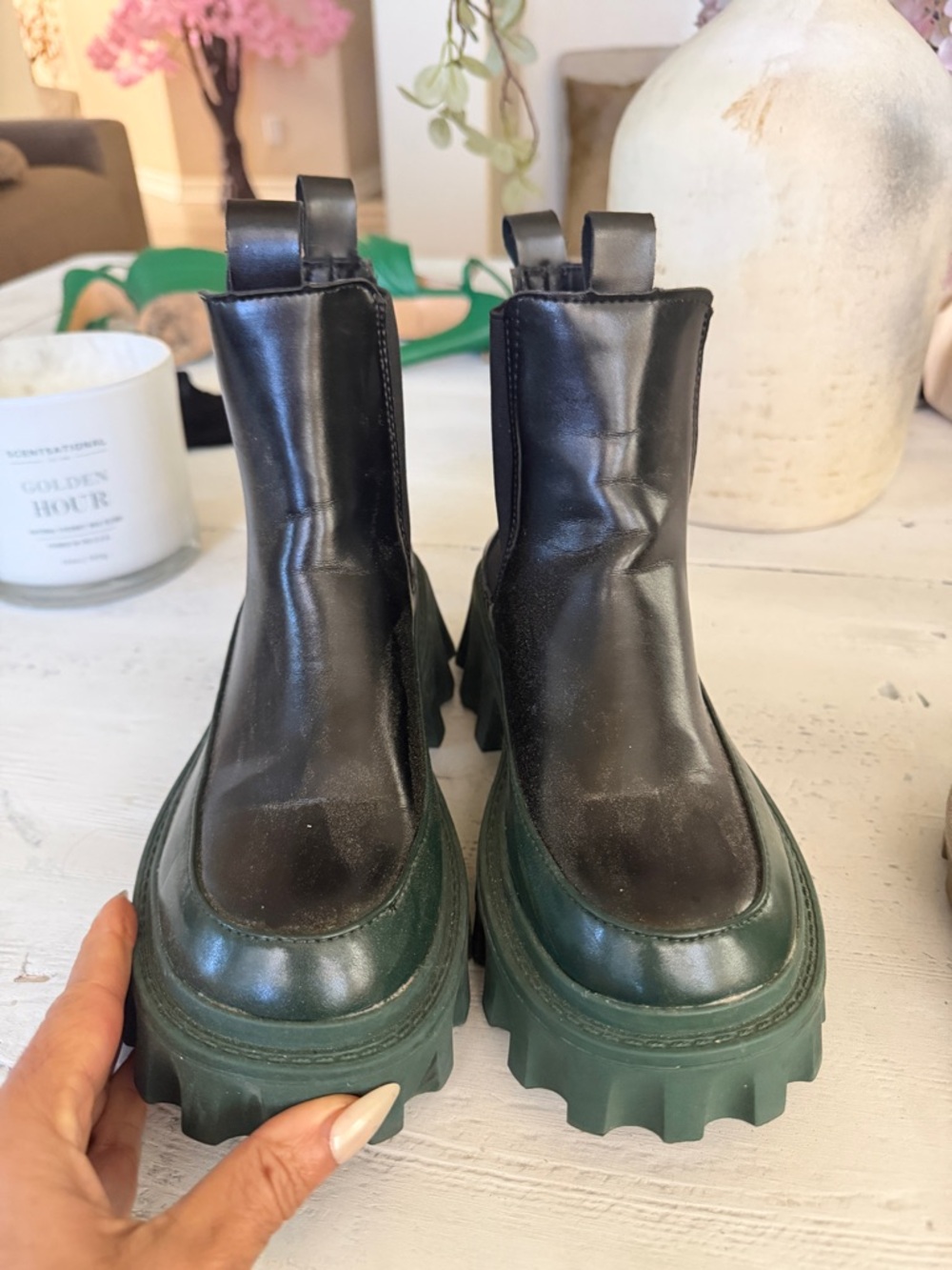 Chunky Two-Tone Chelsea Boots — Black & Forest Green